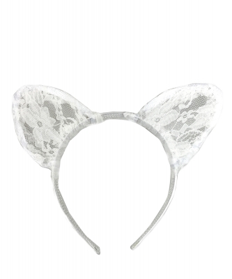 Flower Laced Ear Halloween Headband HN400156 WHITE